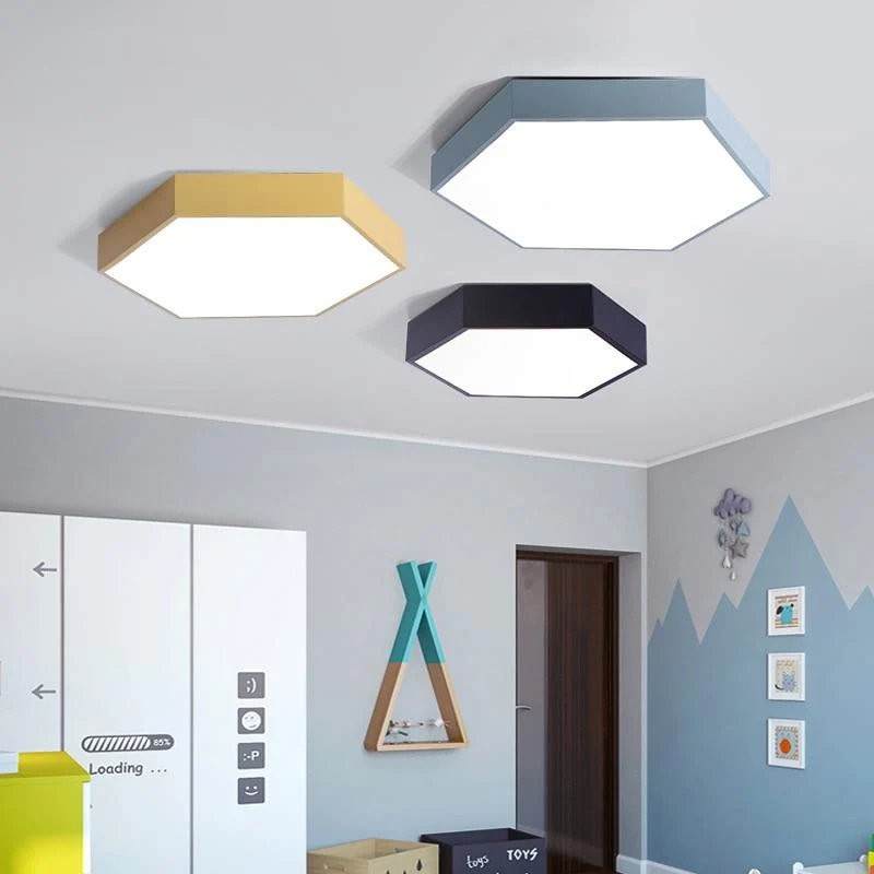 Hex Ceiling Light Flush Mount LED in Iron and Acrylic, 11.8 Inches