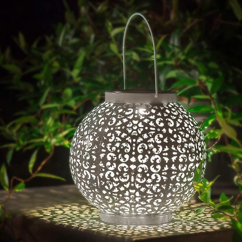 Bode Round Solar Hanging Shadow Cast Lantern in Stainless Steel