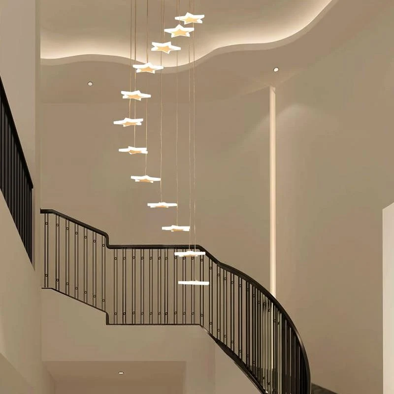 Starlight Hanging Star Chandelier in Clear Glass and Polished Steel