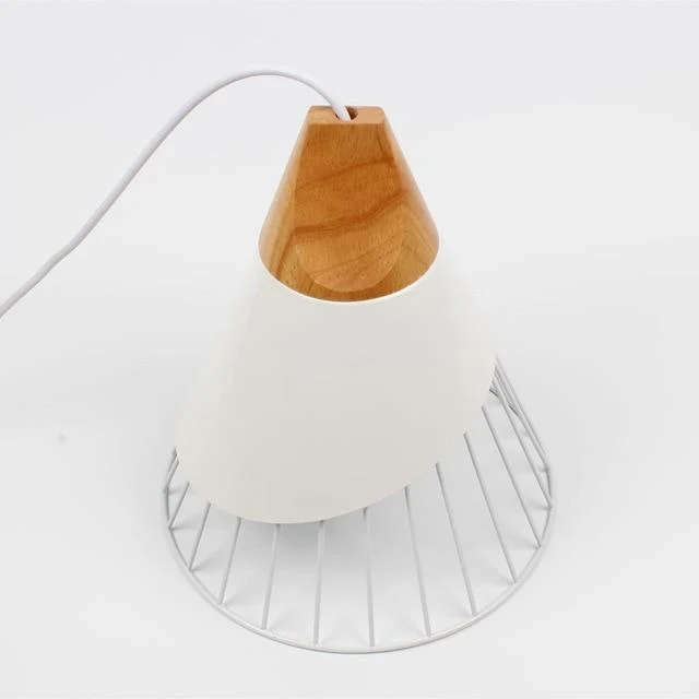 Wooden Base Iron Cage Hanging Nordic Lamp for Home and Restaurant