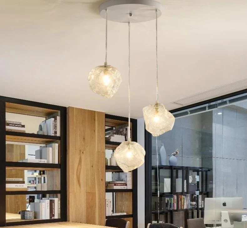 Burley Glass Stone and Iron Pendant Hanging Lamp for Warm Ambient Light